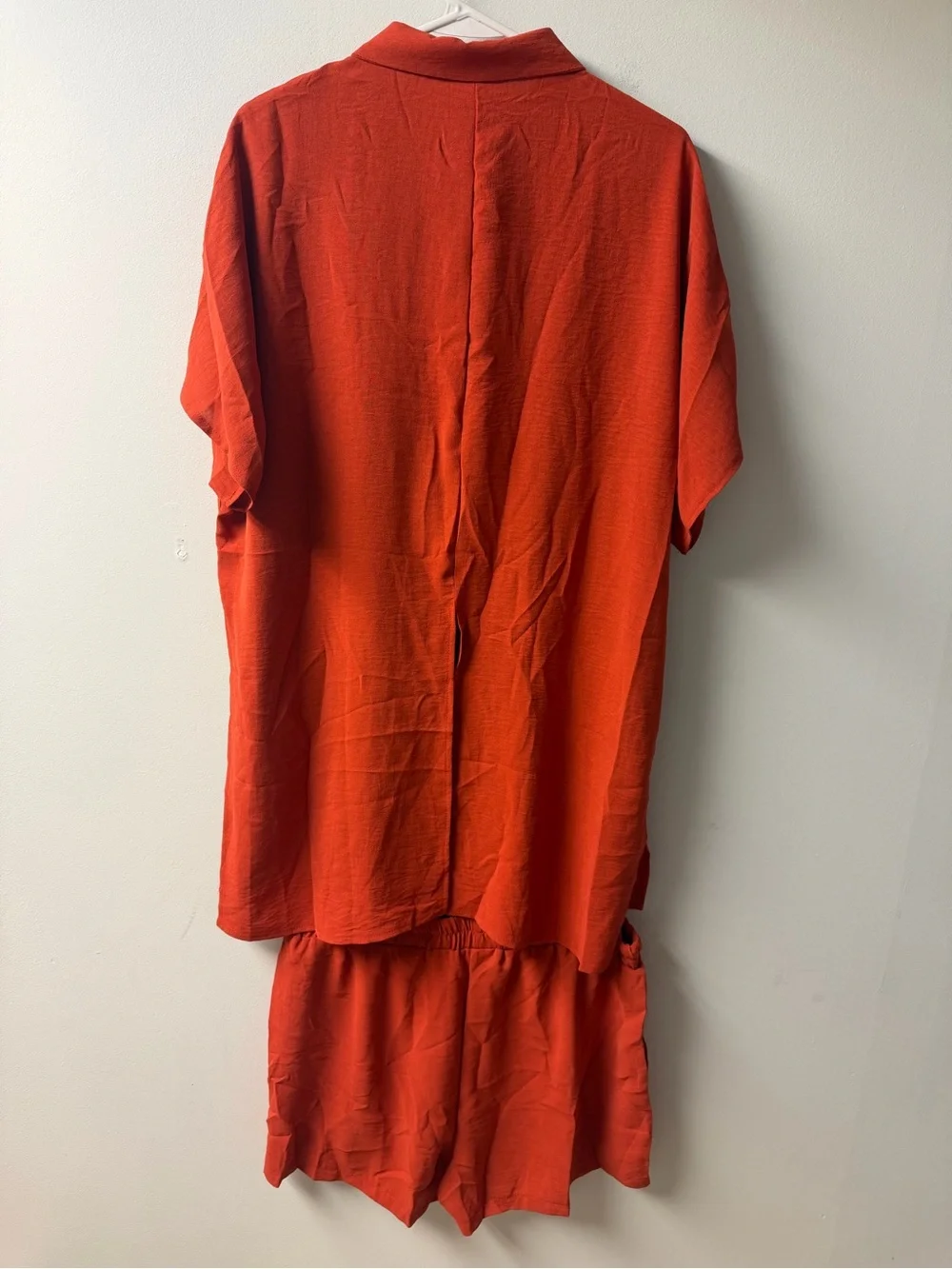 Women's Relaxed Button-Up Short Sleeve Tee & Shorts Set - Rust
